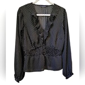 Abercrombie and Fitch polka dot blouse with ruffled deep vee neck